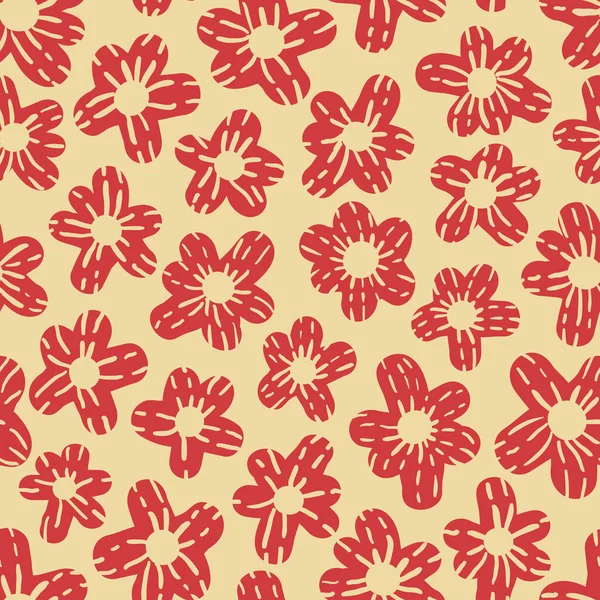 Rayures de fleurs rouges vectorielles motif répété jaune — Image vectorielle