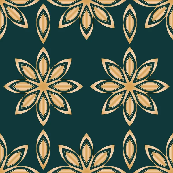 Vector flores de oro art deco patrón inconsútil oscuro — Vector de stock