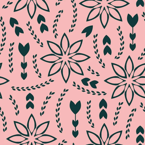 Vector flores verdes folclore rosa patrón sin costuras — Archivo Imágenes Vectoriales