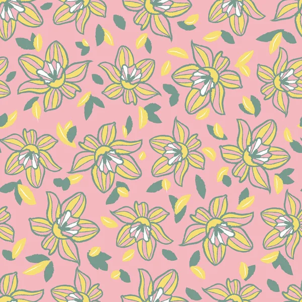 Vector pink yellow green floral seamless pattern — Stock Vector