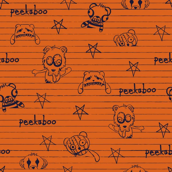 Vector orange halloween teddies seamless pattern — ストックベクタ