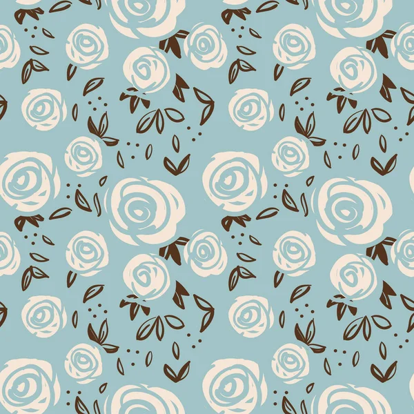Vector azul rosa blanca flores patrón sin costura — Archivo Imágenes Vectoriales