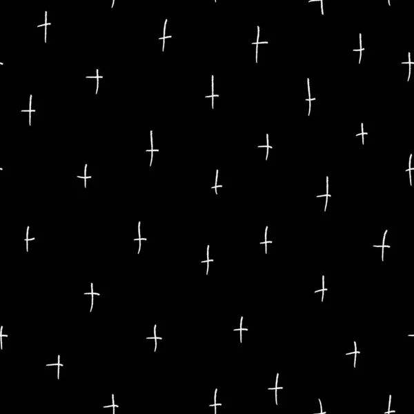 Векторные нарисованные белые кресты бесшовный черный узор — стоковый вектор