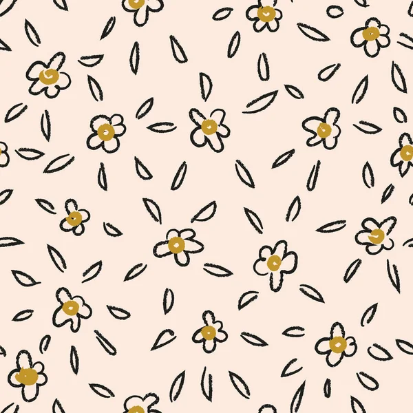 Vector negro amarillo floral beige patrón sin costuras — Archivo Imágenes Vectoriales