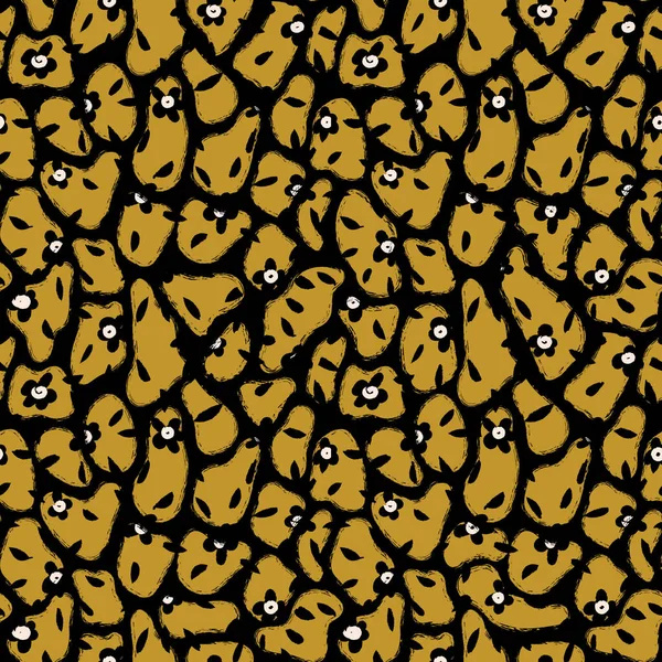 Pierre florale noire vectorielle motif sans couture jaune — Image vectorielle