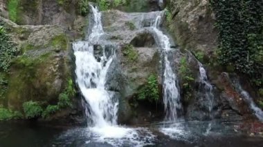 La Garrotxa 'da şelale. Doğanın ortasında güzel bir şelale.