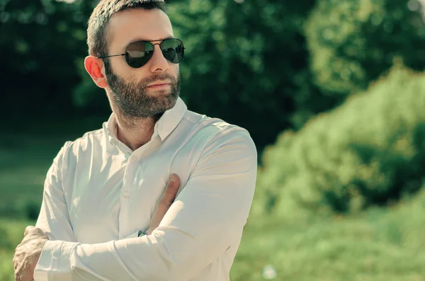 Young handsome attractive bearded model man — Stock Photo, Image