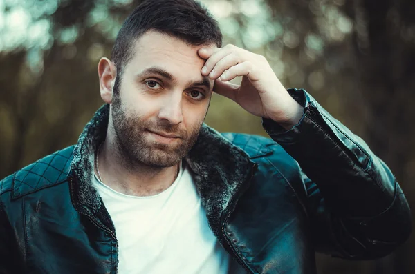 An image of a young man with a black leather jacket — Stock Photo, Image