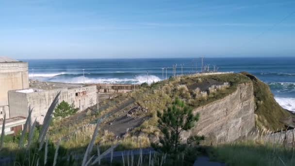 Ruins Abandoned Lemoiz Nuclear Power Plant Located Next Cantabrian Sea — Stock Video