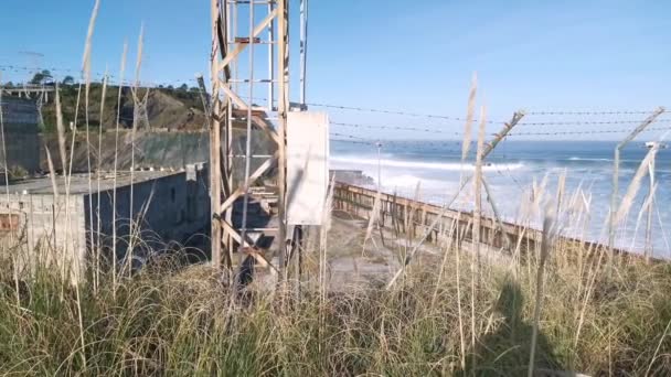 Ruins Abandoned Lemoiz Nuclear Power Plant Located Next Cantabrian Sea — Stock Video