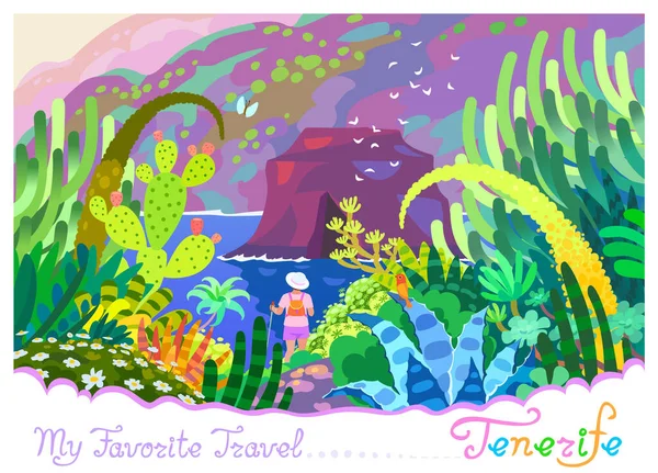 Denizde kayanın manzarası. Egzotik bitkilerin yolu. Roque Grande, Tenerife.