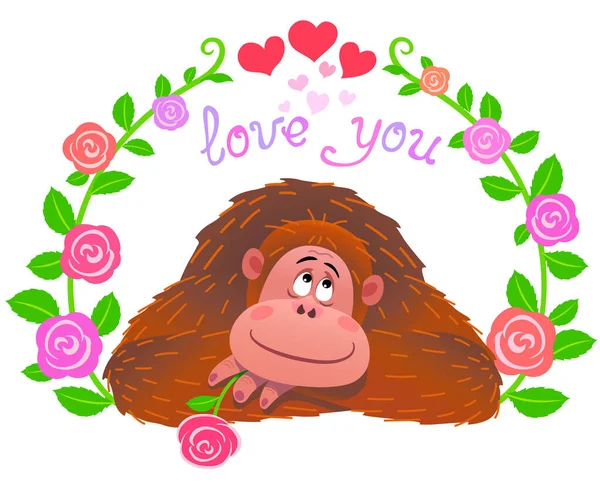 Güllerle çevrili aşık maymun