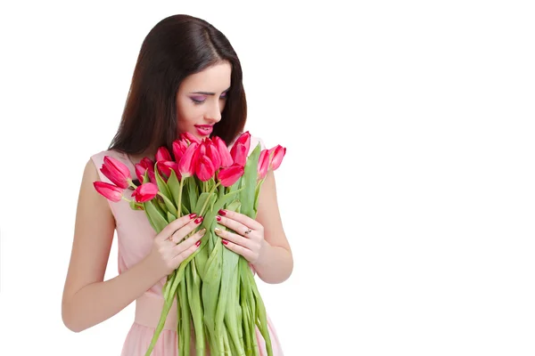 Kobieta z bukiet tulipan — Zdjęcie stockowe