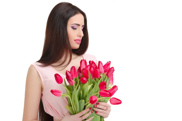 woman with  tulip bouquet