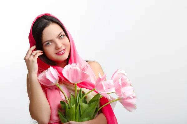 woman with  tulip bouquet