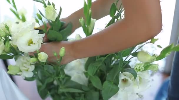 Florist cuts flowers knife — Stock Video