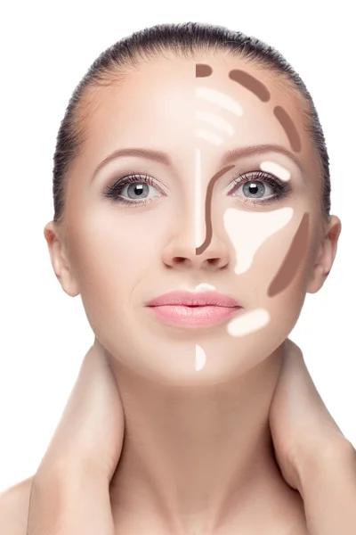 Contouring.Make hasta cara de mujer . — Foto de Stock