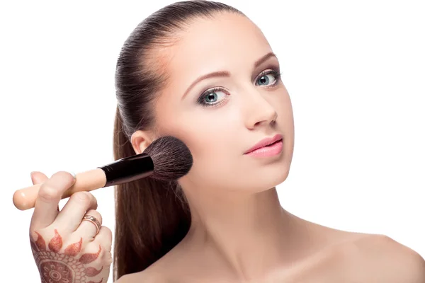 Woman with Makeup Brushes — Stock Photo, Image