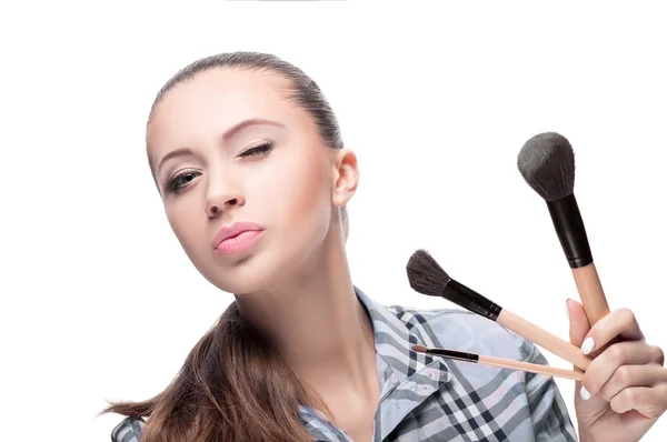 Woman with Makeup Brushes — Stock Photo, Image