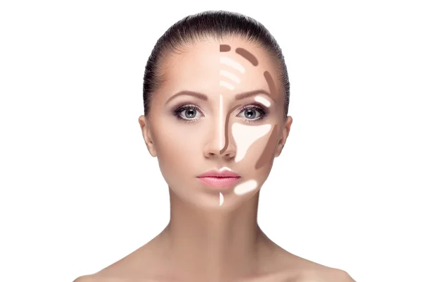 Contouring.Make up woman face. — Stock Photo, Image