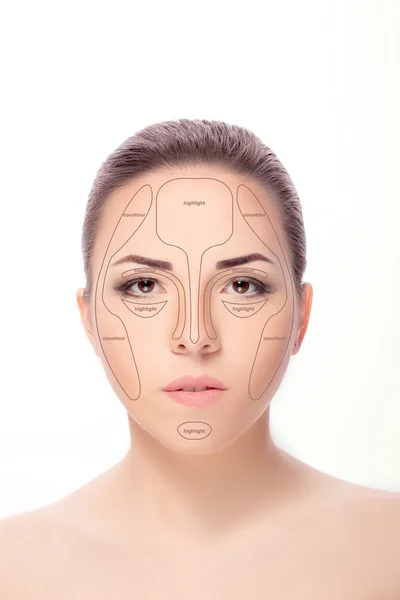 Contouring.Make hasta cara de mujer . — Foto de Stock