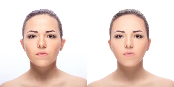 Nő, előtt és után retusálás — Stock Fotó