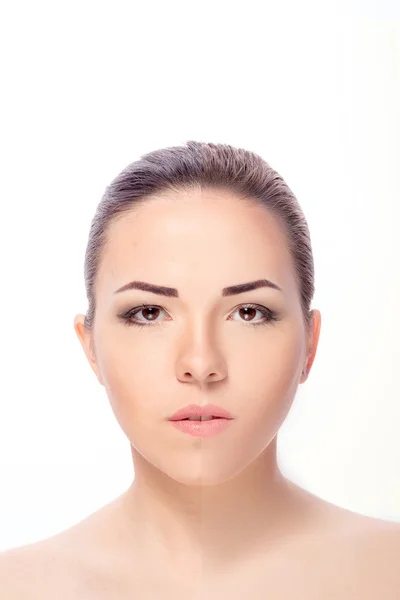 Woman,  before and after retouch — Stock Photo, Image