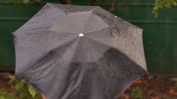 Frau mit Regenschirm im Regen — Stockvideo