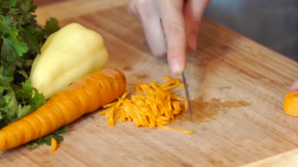 Verduras picadas de cerca — Vídeos de Stock