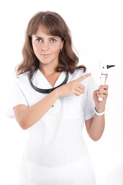 Doctor ENT is holding the Otoscope — Stock Photo, Image