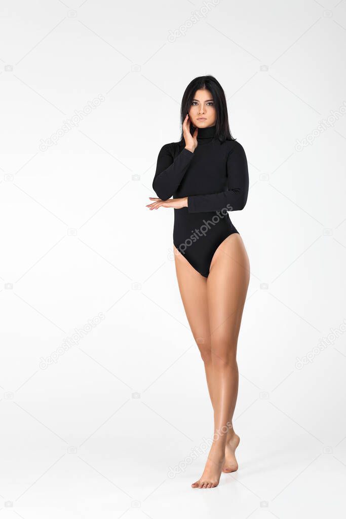 woman with perfect body in black bodysuit