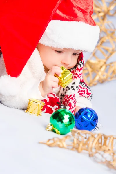 Little baby celebrates Christmas — Stock Photo, Image