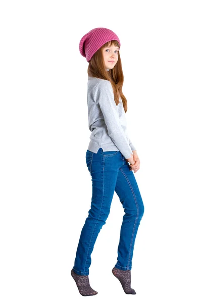 Pembe örgü şapka giyen çocuk kız — Stok fotoğraf