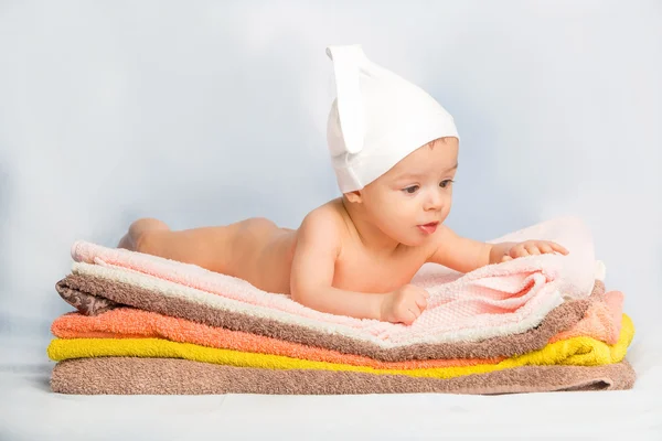 Baby on towels — Stock Photo, Image