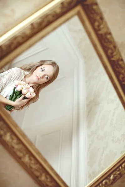 Bride in bedroom Stock Image