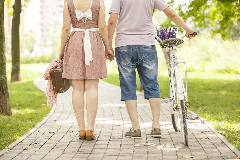 loving couple with bicycle