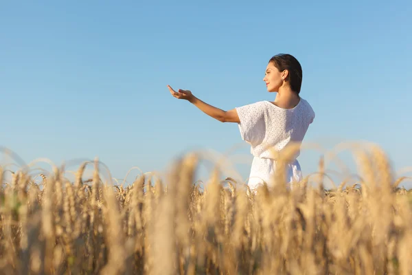 Girl in wheat field — Stock Photo, Image