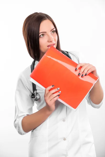 Female doctor with  folder — Stock Photo, Image