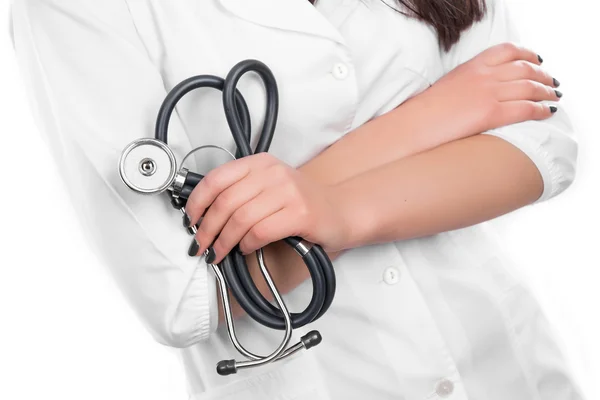 Doctor holding her stethoscope — Stock Photo, Image