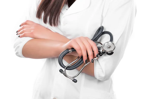 Doctor holding her stethoscope — Stock Photo, Image