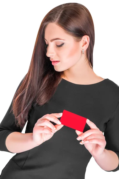 Mulher de negócios segurando cartão de crédito — Fotografia de Stock