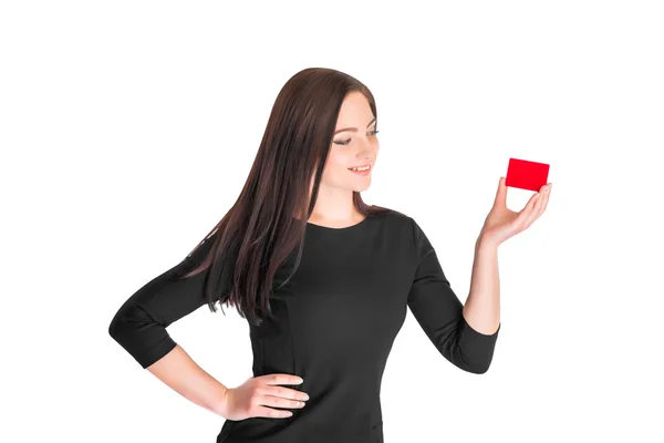 Mulher de negócios segurando cartão de crédito — Fotografia de Stock