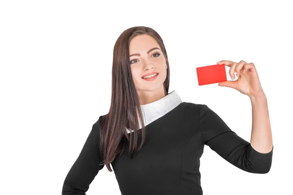 Business woman holding credit card — Stock Photo, Image