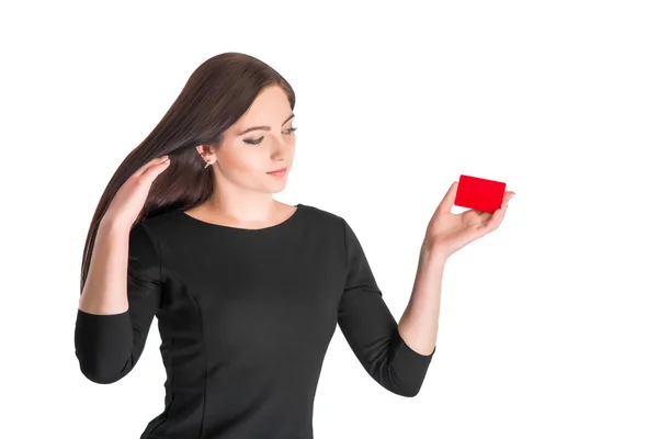 Business woman holding credit card — Stock Photo, Image