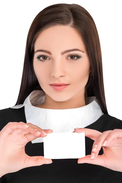 Mulher de negócios segurando cartão de crédito — Fotografia de Stock