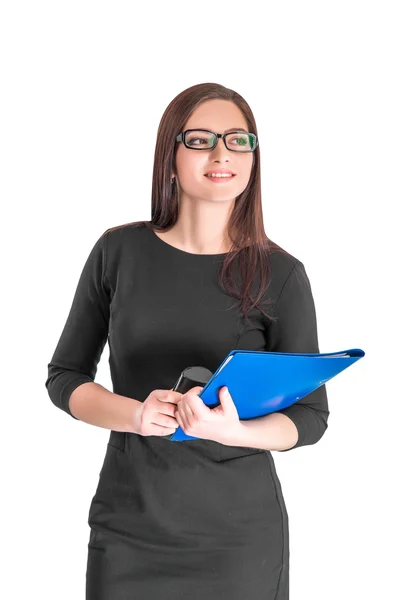 Businesswoman in glasses with folder — Stock Photo, Image