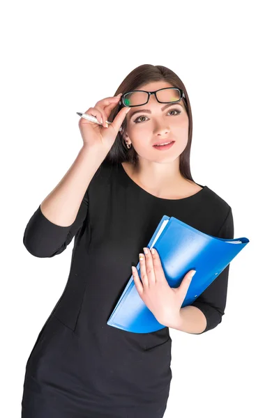 Empresaria en gafas con carpeta —  Fotos de Stock