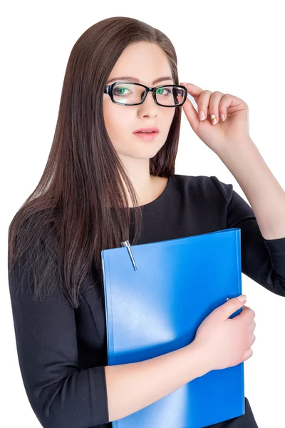 Businesswoman in glasses with folder — Stock Photo, Image