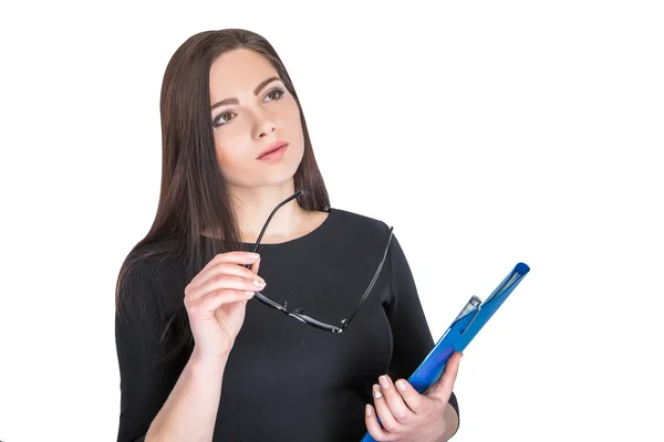 Businesswoman in glasses with folder — Stock Photo, Image