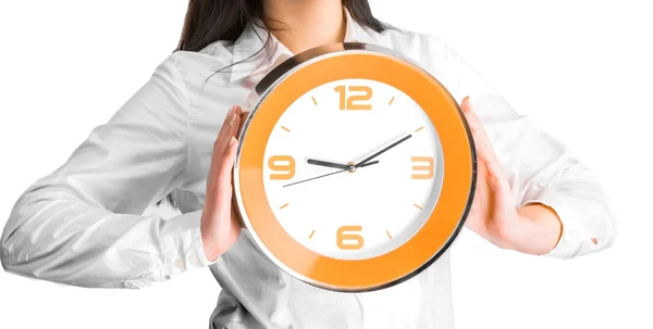 Businesswoman holding  clock Royalty Free Stock Photos